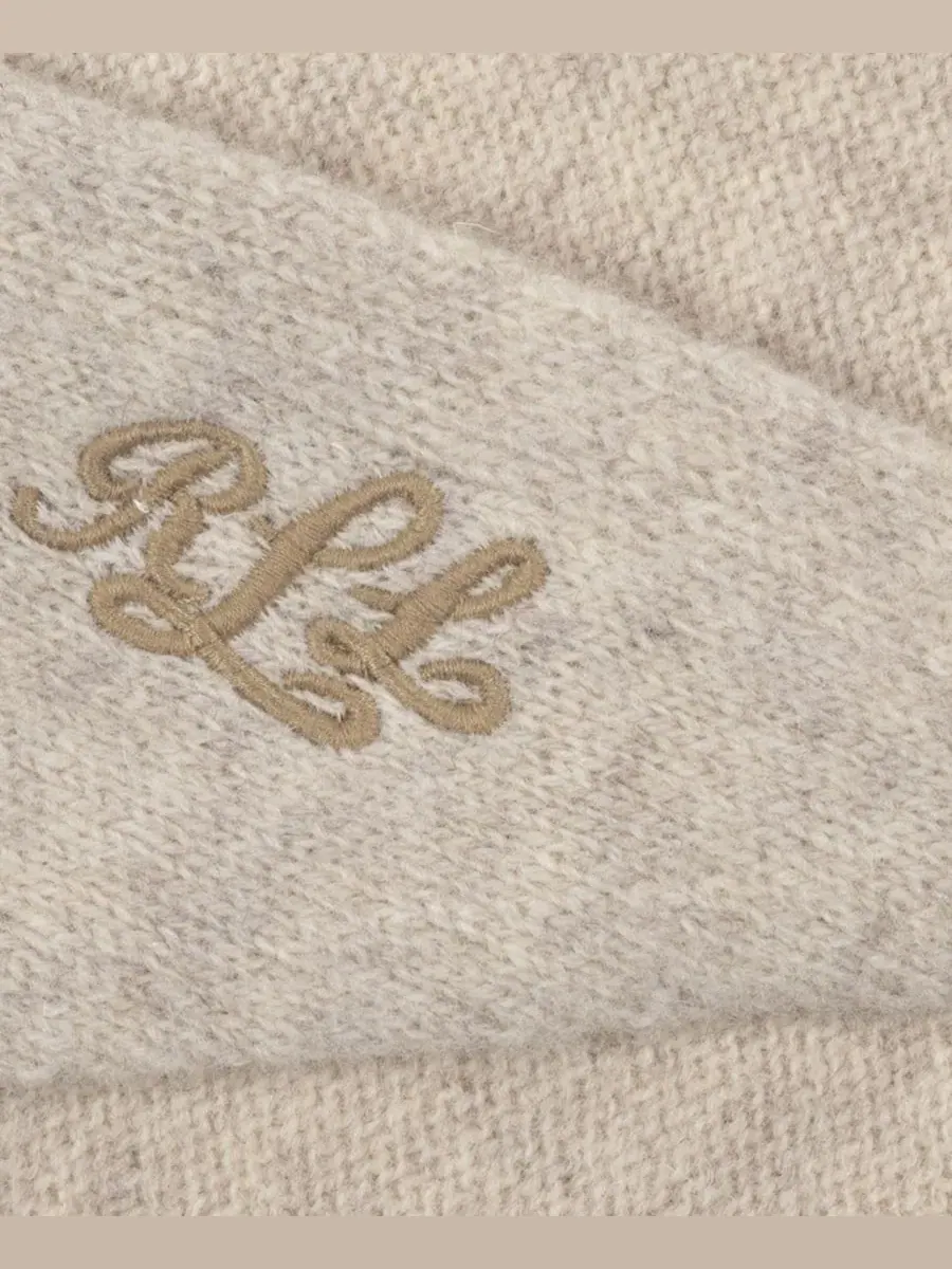 Шарф-треугольник из шерсти с вышитым логотипом Lauren Ralph Lauren — изображение 3 из 7, овсяный