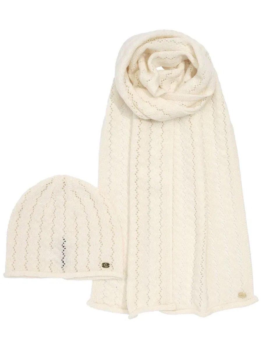 Комплект из шапки и шарфа с вышивкой LRL Lauren Ralph Lauren — изображение 2 из 4, бежевый