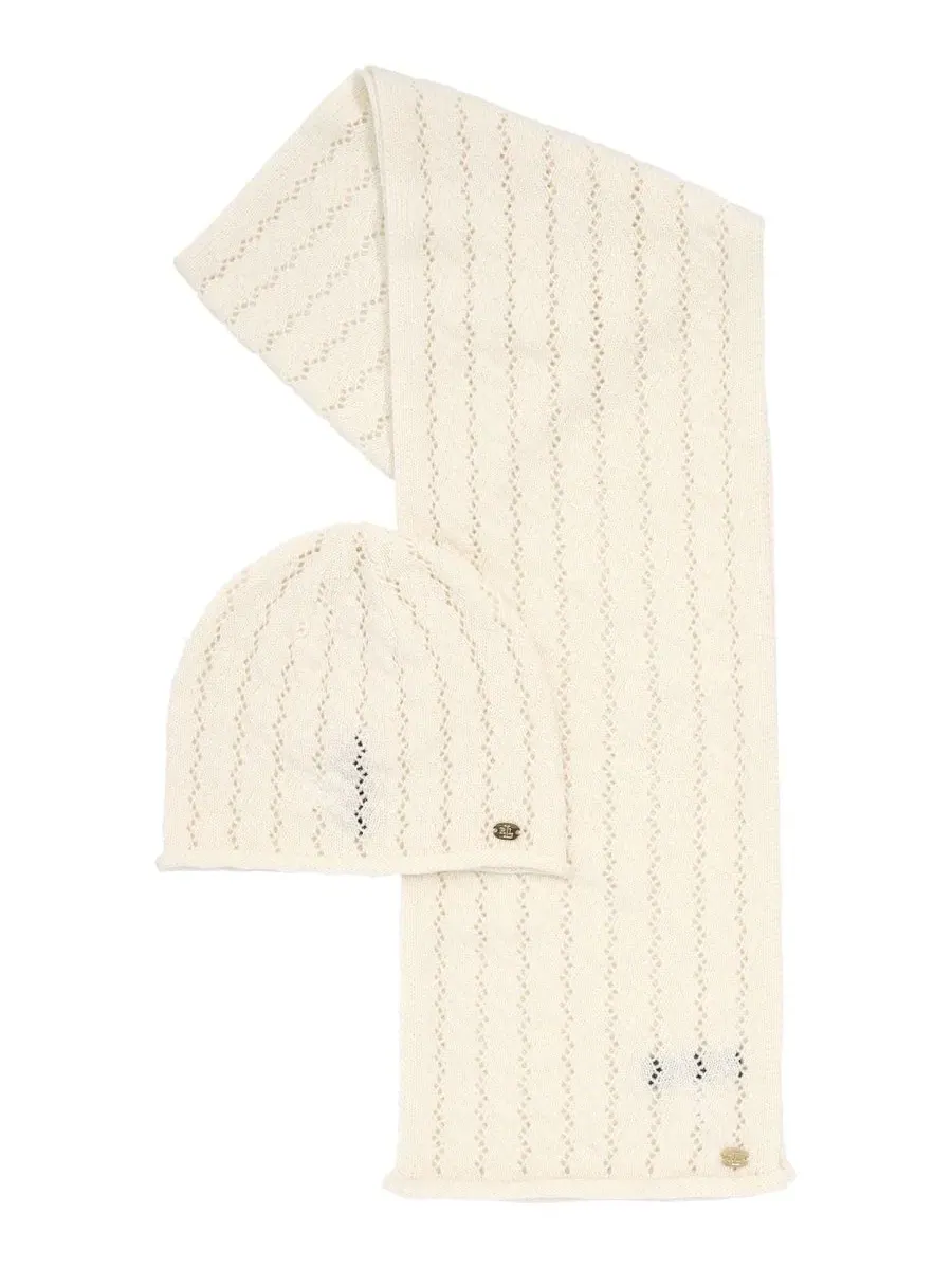 Комплект из шапки и шарфа с вышивкой LRL Lauren Ralph Lauren — изображение 3 из 4, бежевый