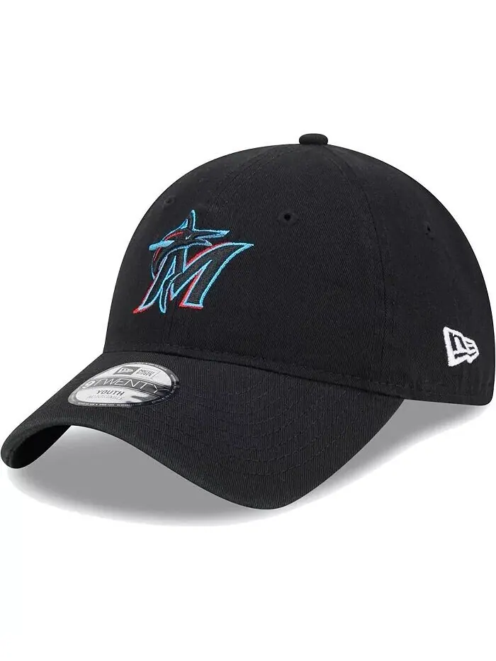 Черная регулируемая шапка Little Boys and Girls Miami Marlins Team 9TWENTY New Era — изображение 2 из 5