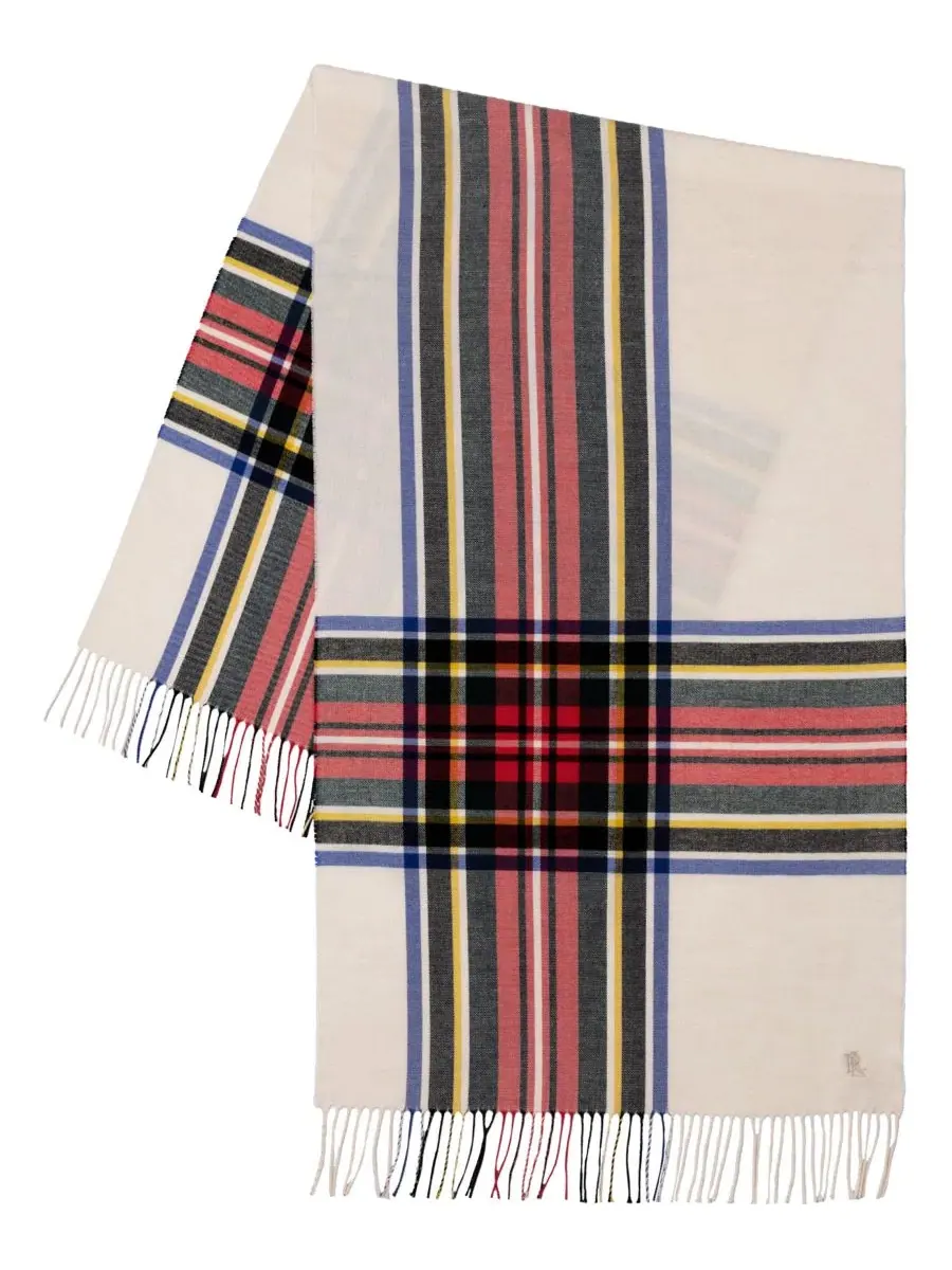 Шарф с принтом Exploded Plaid Merino Lauren Ralph Lauren — изображение 2 из 8, кремовый