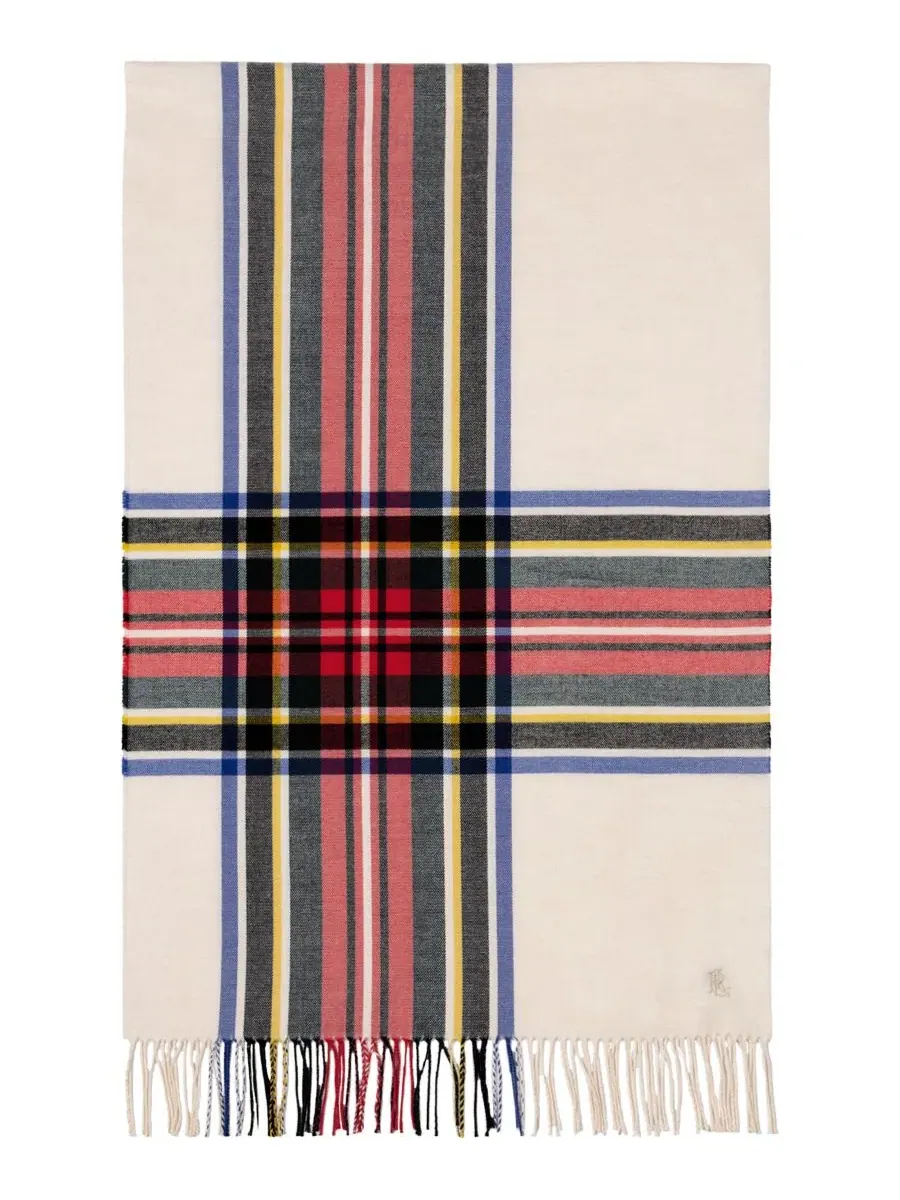 Шарф с принтом Exploded Plaid Merino Lauren Ralph Lauren — изображение 3 из 8, кремовый