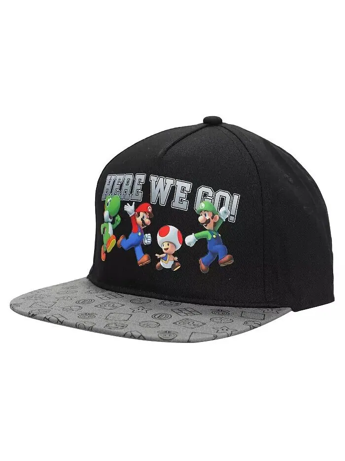 Кепка-кнопка Boys Bros Here We Go черная SUPER MARIO — черный
