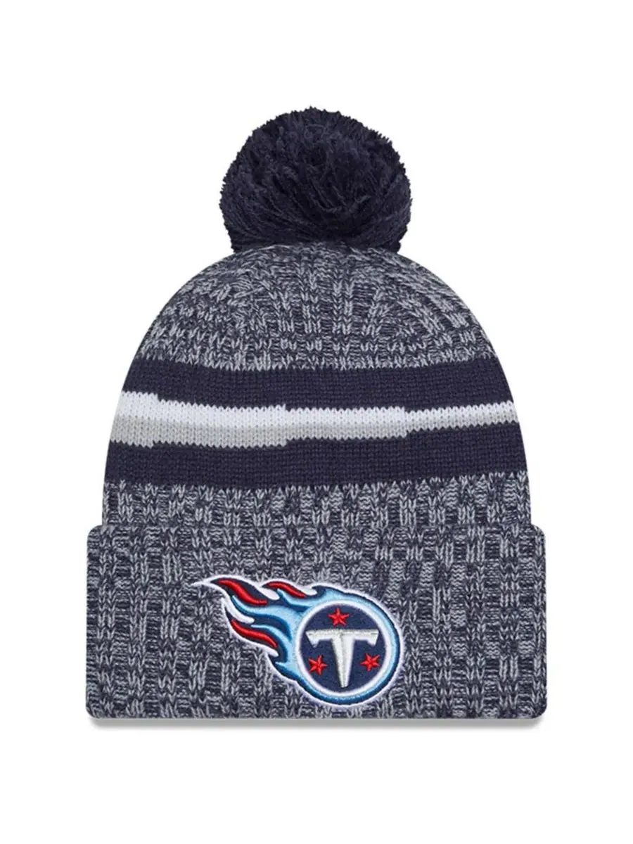 New Era Мужская вязаная шапка темно-синего цвета с помпоном Tennessee Titans 2023 Sideline Pom и