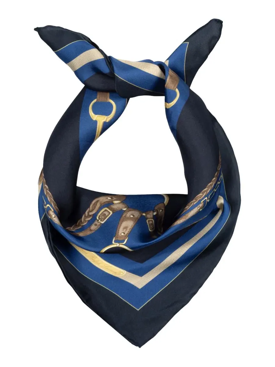Шелковый платок с принтом Equestrian Small Square Scarf Lauren Ralph Lauren — изображение 2 из 4, темно-синий