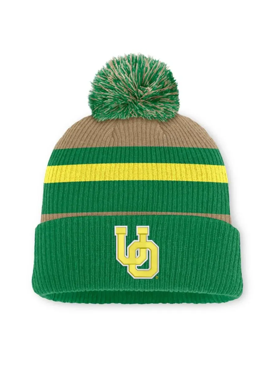 Вязаная шапка с помпоном Oregon Ducks Legacy Striped Cuffed Knit Hat with Pom Nike
