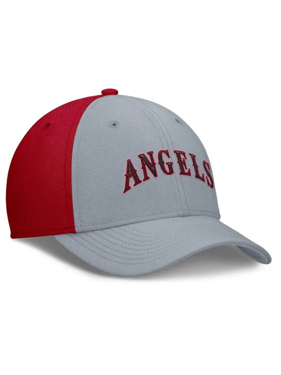 Nike Мужская серо-красная кепка California Angels Rise Swoosh Performance Flex — изображение 3 из 4, серый красный