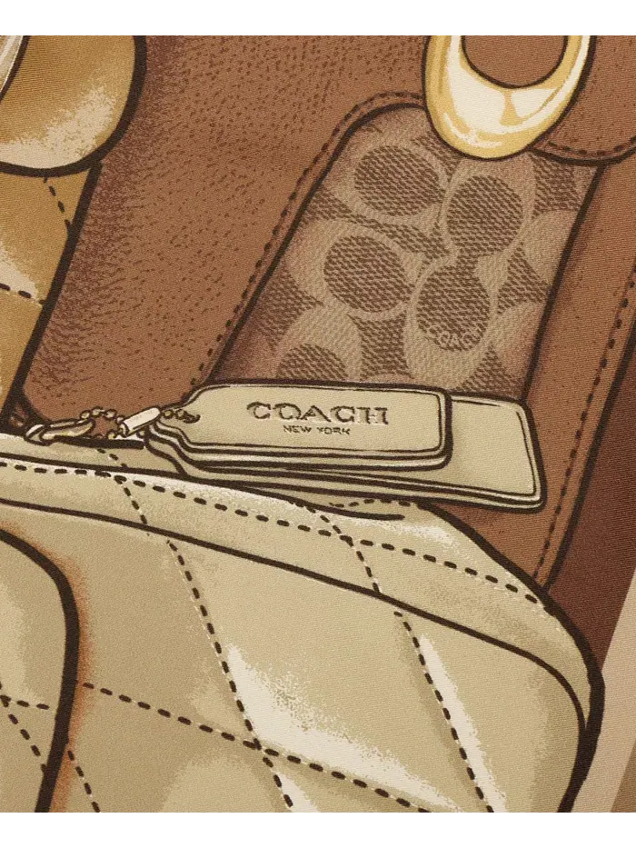 Шелковый квадратный платок с принтом Stacked Tabby COACH — изображение 4 из 6, бежевый