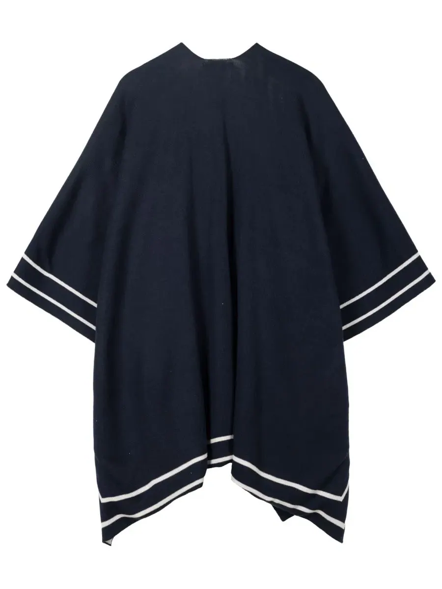 Шаль-плед с каймой Reversible Border Stripe Lauren Ralph Lauren — изображение 2 из 4, темно-синий/кремовый