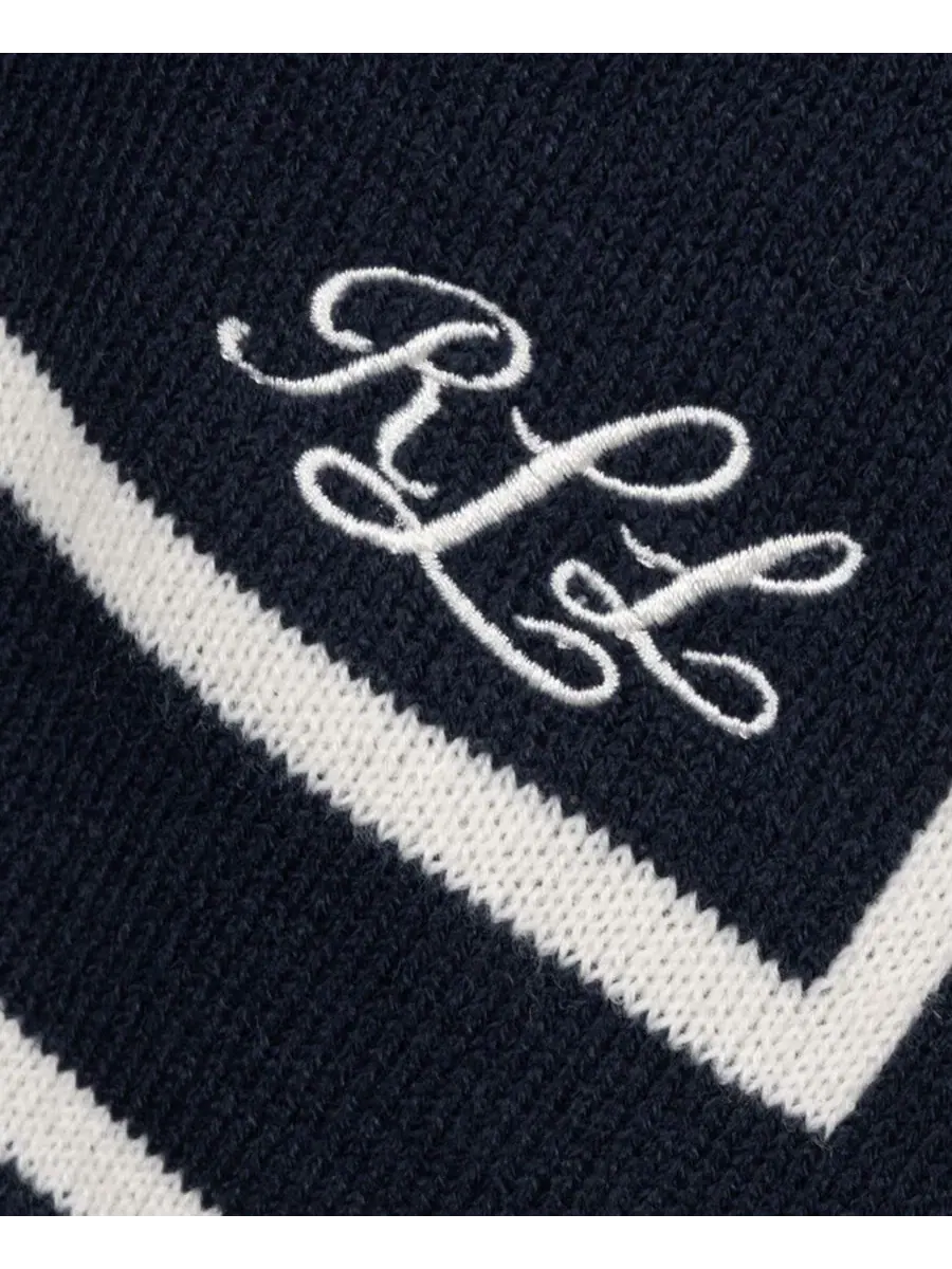 Шаль-плед с каймой Reversible Border Stripe Lauren Ralph Lauren — изображение 3 из 4, темно-синий/кремовый
