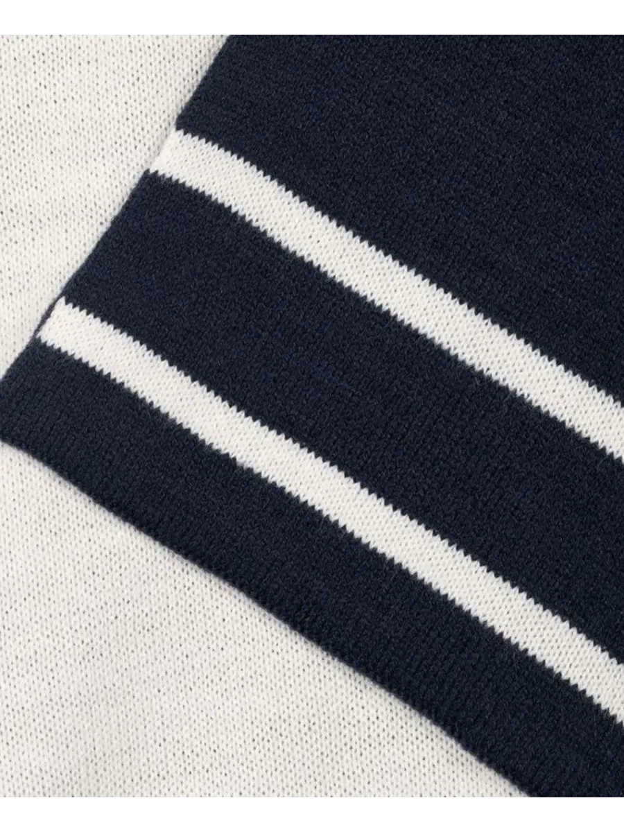 Шаль-плед с каймой Reversible Border Stripe Lauren Ralph Lauren — изображение 4 из 4, темно-синий/кремовый