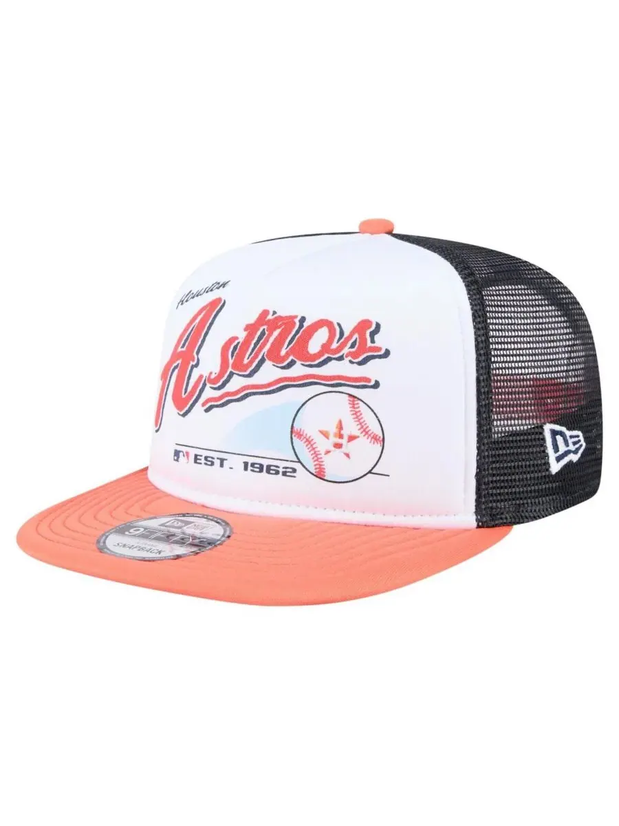 New Era Мужская бело-оранжевая кепка-тракер Houston Astros Retro Script Trucker 9FIFTY Snapback