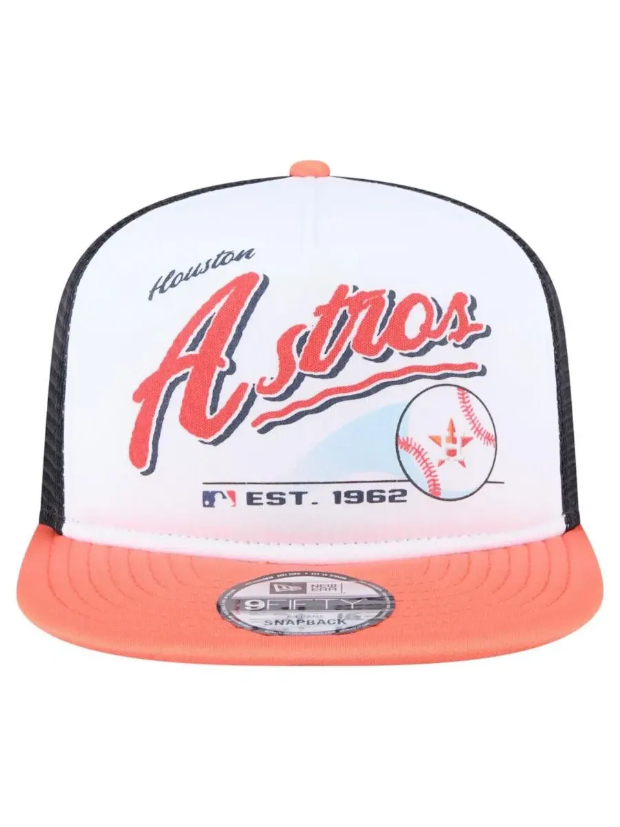 New Era Мужская бело-оранжевая кепка-тракер Houston Astros Retro Script Trucker 9FIFTY Snapback — изображение 2 из 4