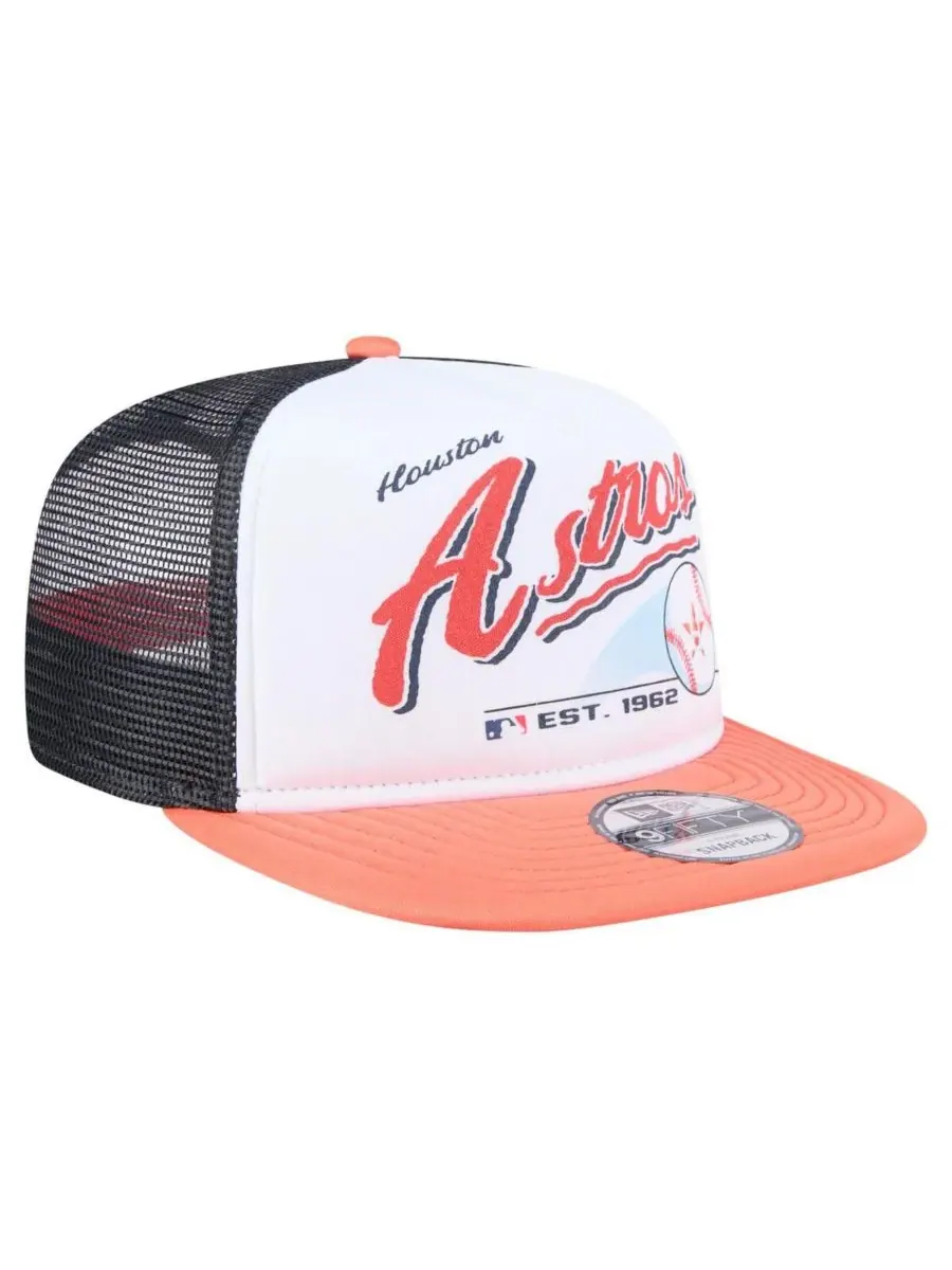 New Era Мужская бело-оранжевая кепка-тракер Houston Astros Retro Script Trucker 9FIFTY Snapback — изображение 3 из 4