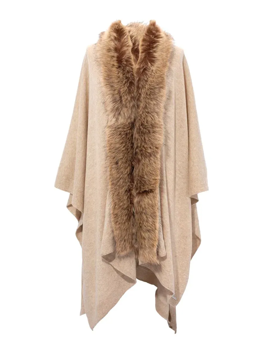 Накидка-руана с отделкой из искусственного меха Toscana, модель Faux Toscana Trim Knit Ruana Lauren