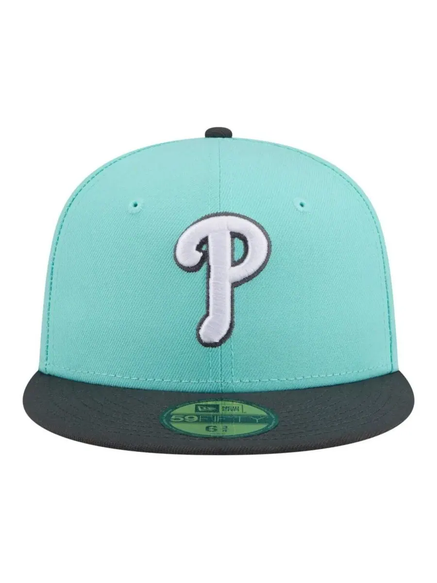 Мужская бирюзово-угольно-серая кепка Philadelphia Phillies, двухцветная расцветка 59FIFTY New Era — изображение 2 из 5