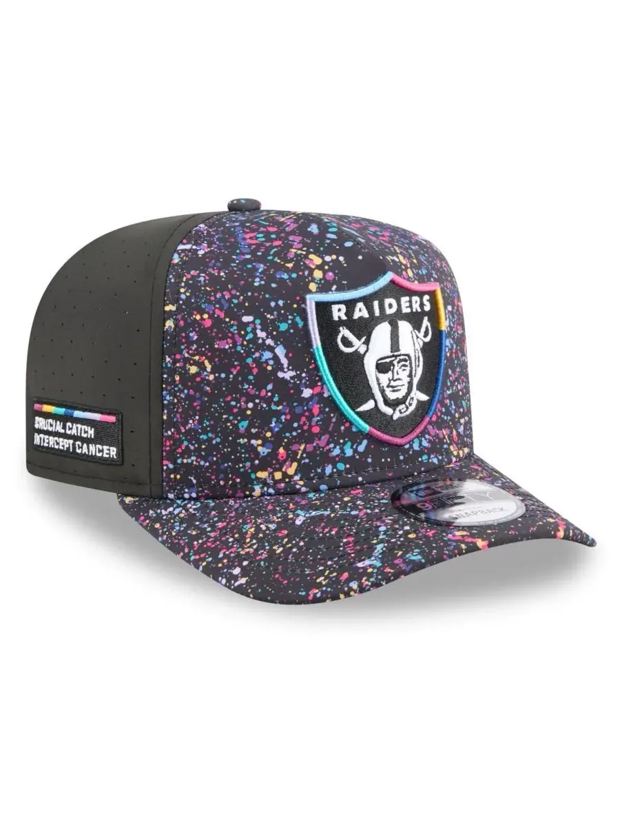 New Era Мужская черная бейсболка Las Vegas Raiders 2025 NFL Crucial Catch A-Frame 9FIFTY Snapback