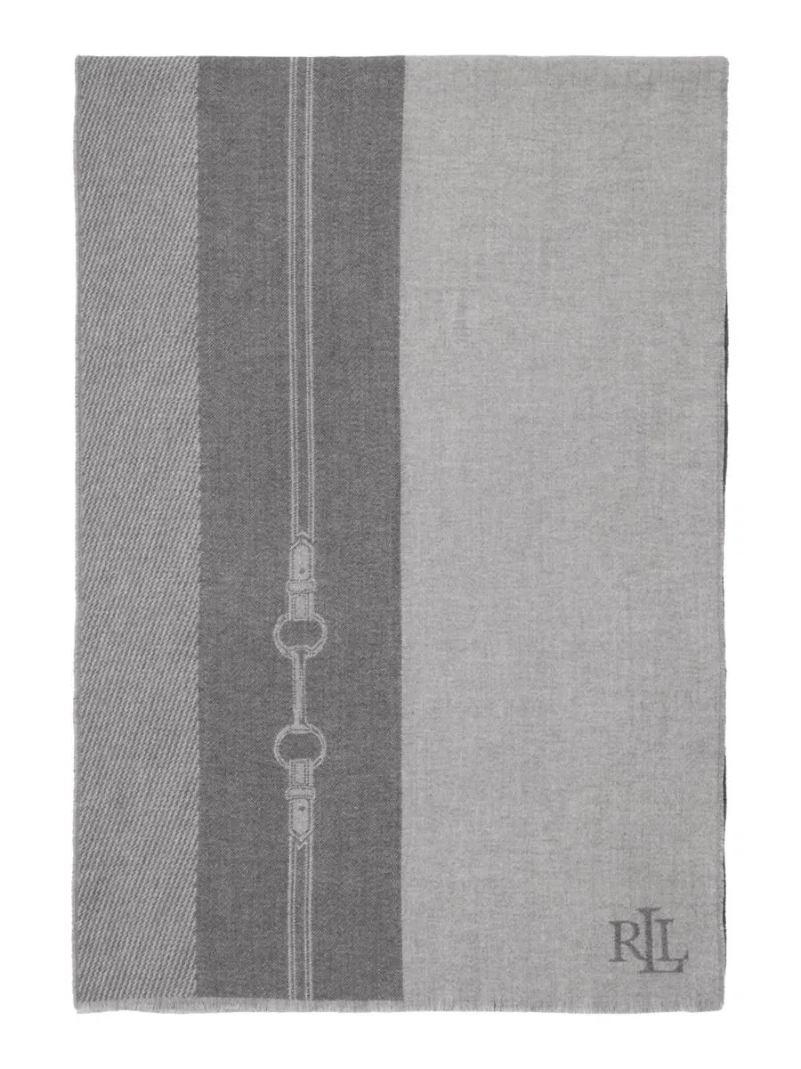 Шаль накидка с жаккардовым узором Equestrian Jacquard Wrap Lauren Ralph Lauren — изображение 3 из 4, темно-серый серый