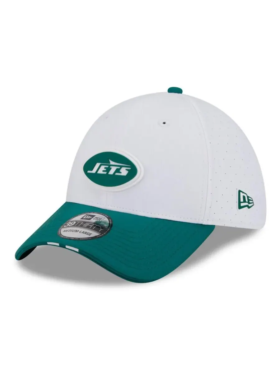 New Era Мужская бело-зеленая кепка New York Jets 2025 NFL Training Camp 39THIRTY Flex Hat
