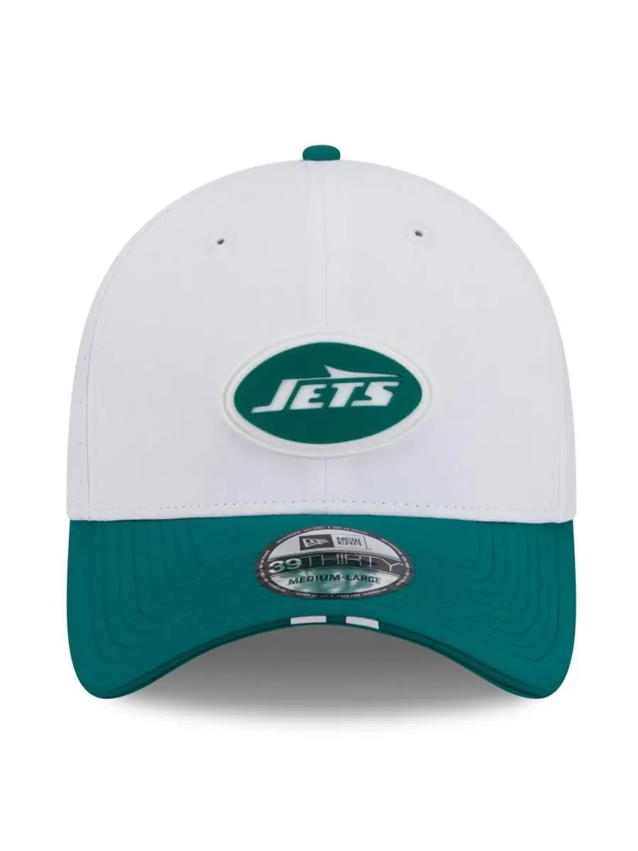 New Era Мужская бело-зеленая кепка New York Jets 2025 NFL Training Camp 39THIRTY Flex Hat — изображение 3 из 4, белый зеленый