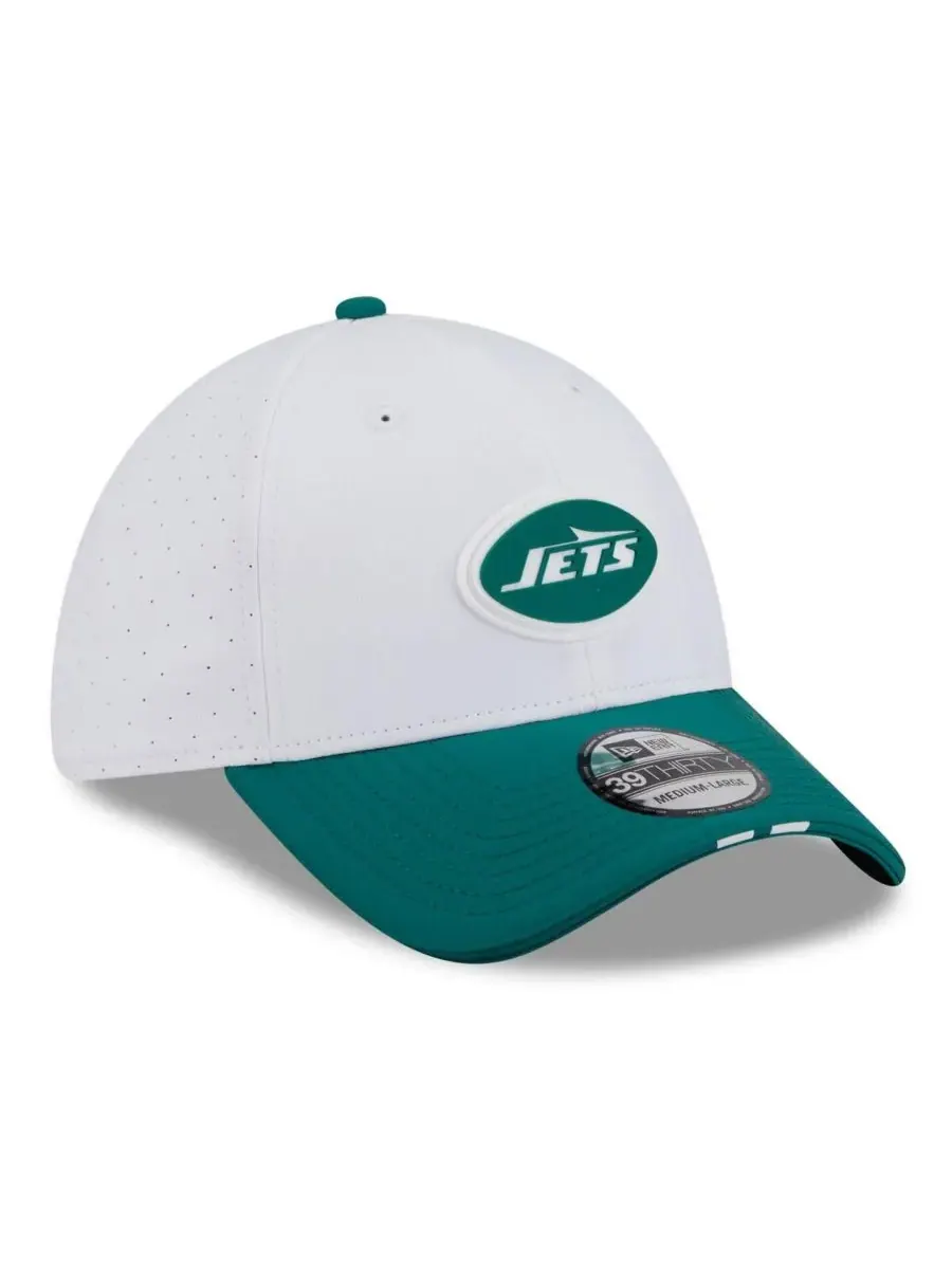 New Era Мужская бело-зеленая кепка New York Jets 2025 NFL Training Camp 39THIRTY Flex Hat — изображение 4 из 4, белый зеленый