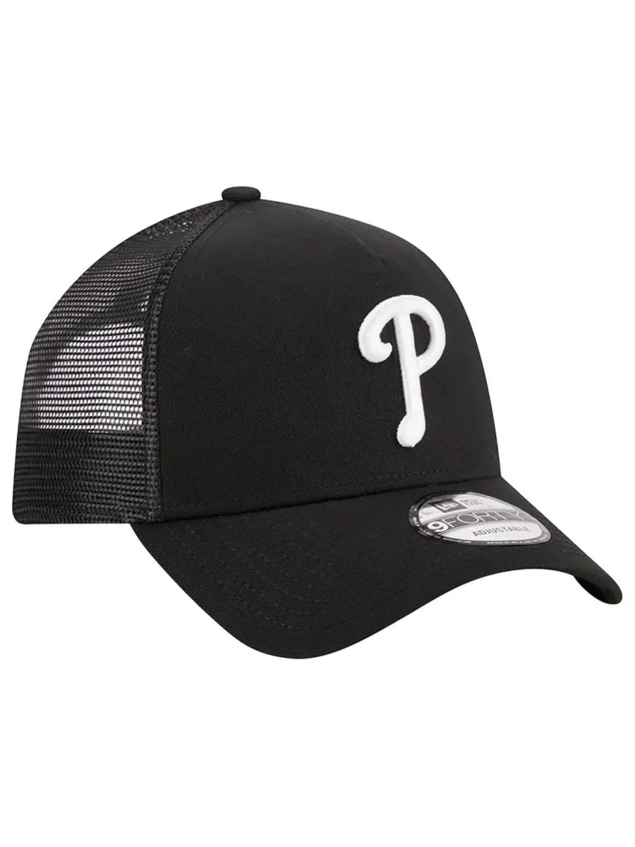 Мужская черная регулируемая кепка-тракер Philadelphia Phillies A-Frame 9FORTY New Era — изображение 3 из 4, черный