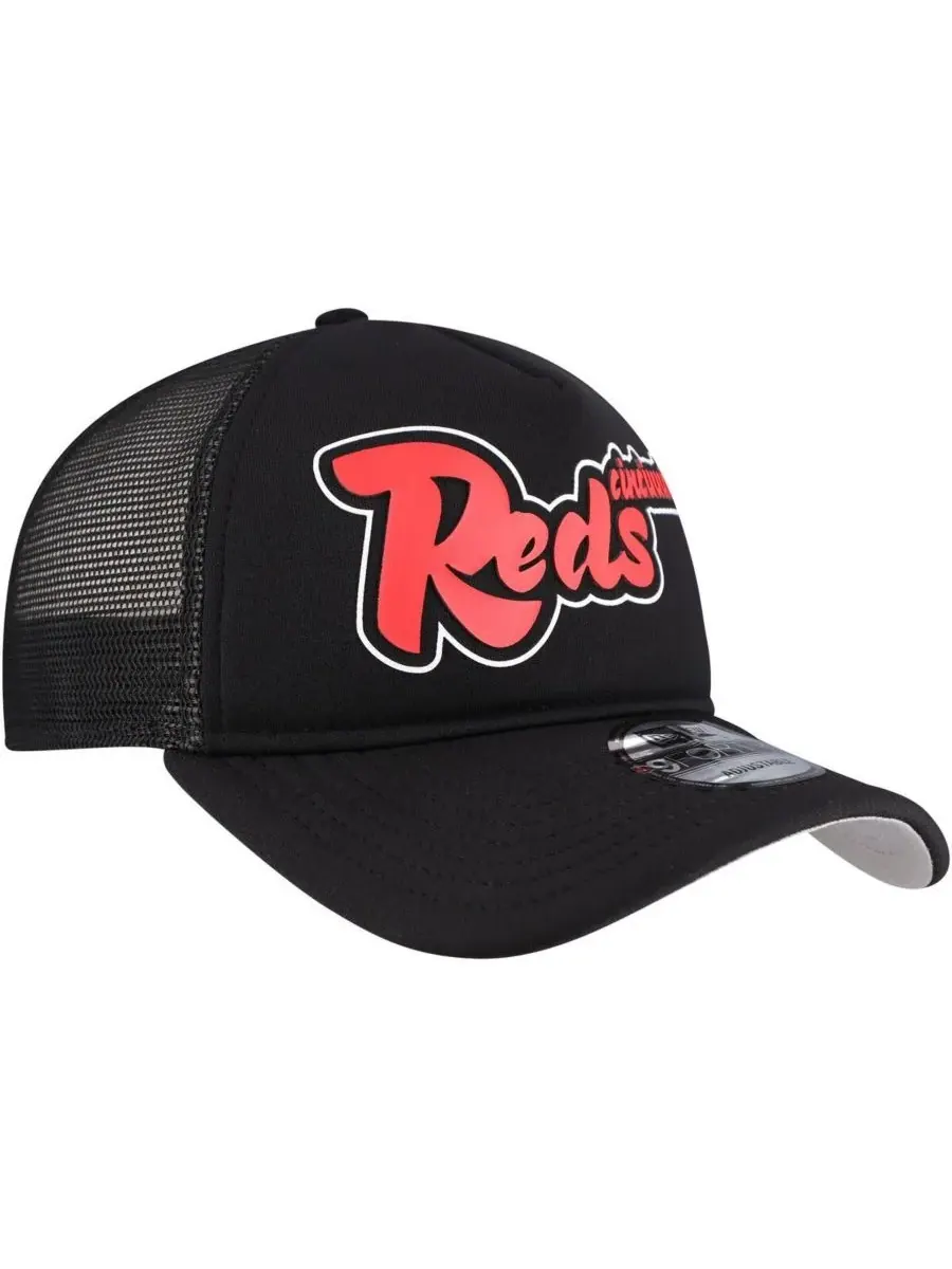 New Era Мужская черная кепка-тракер Cincinnati Reds в стиле ретро с А-образным вырезом, регулируемая — изображение 4 из 5