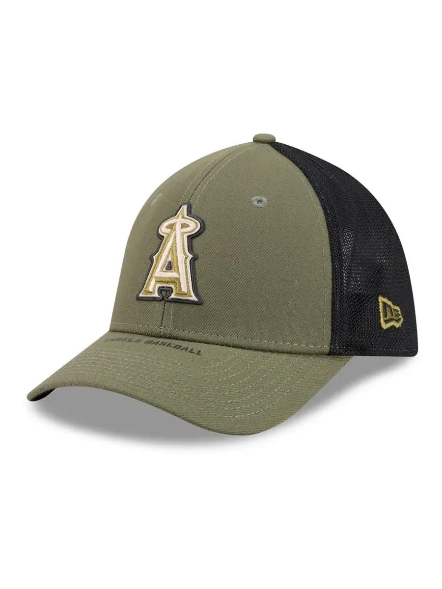 Кепка с принтом Los Angeles Angels 2026 Armed Forces Day 39THIRTY M-Crown Flex New Era — изображение 3 из 5, оливковый