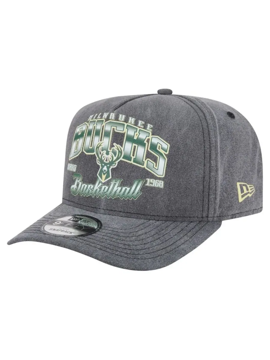 New Era Мужская бейсболка Milwaukee Bucks Throwback Washed Pre-Curved 9FIFTY Snapback угольного