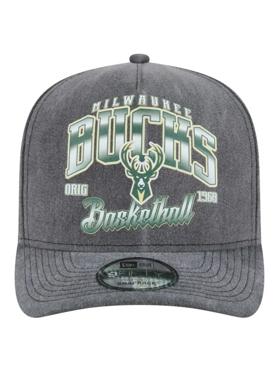 New Era Мужская бейсболка Milwaukee Bucks Throwback Washed Pre-Curved 9FIFTY Snapback угольного — изображение 2 из 4
