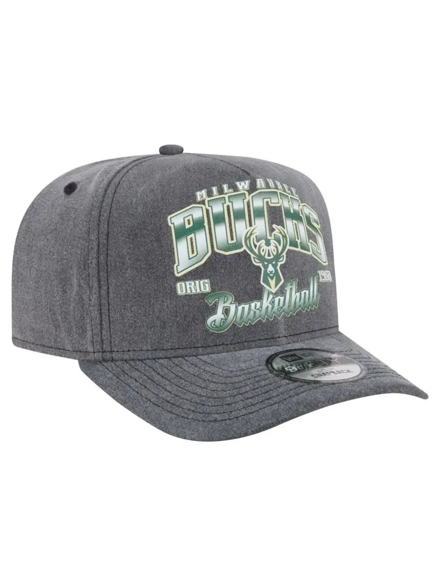 New Era Мужская бейсболка Milwaukee Bucks Throwback Washed Pre-Curved 9FIFTY Snapback угольного — изображение 3 из 4