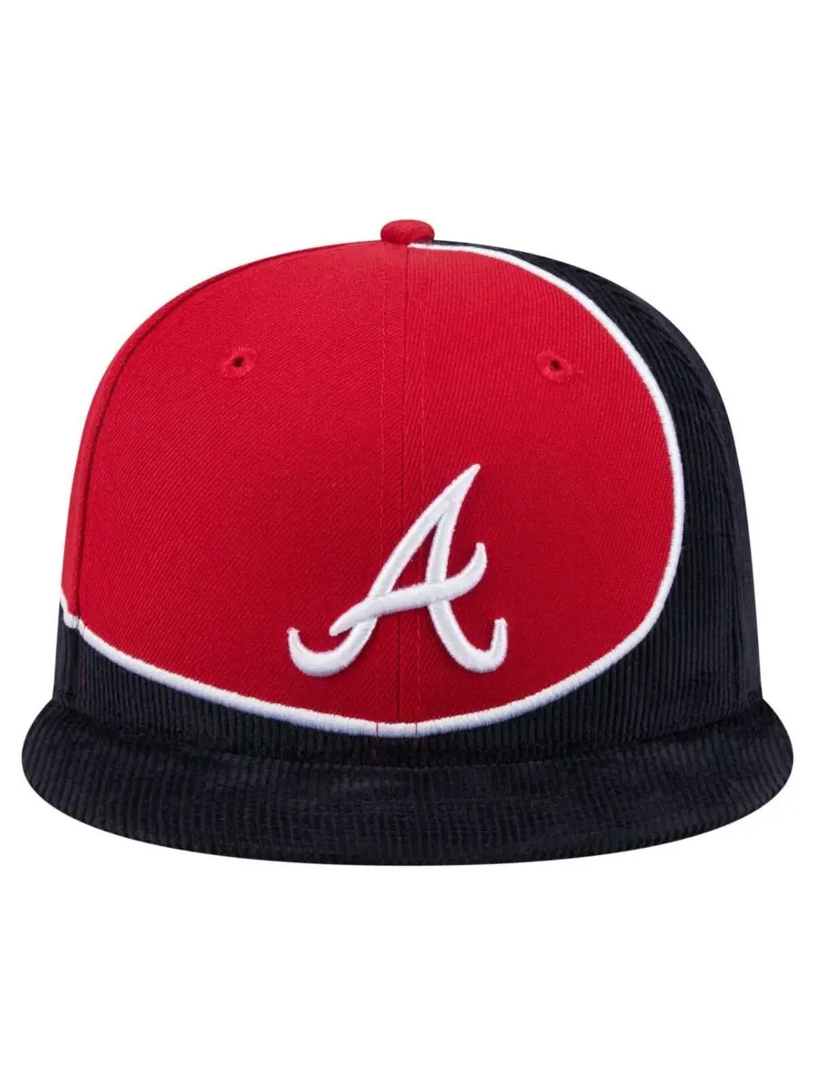 New Era Мужская кепка-бейсболка Atlanta Braves в стиле ретро из вельвета с разрезом — изображение 2 из 5, темно-синий красный