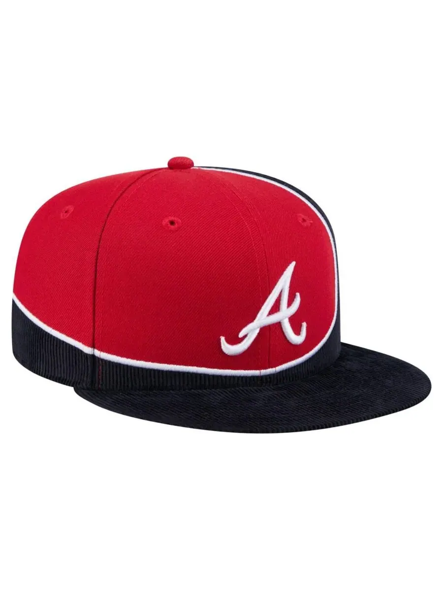 New Era Мужская кепка-бейсболка Atlanta Braves в стиле ретро из вельвета с разрезом — изображение 3 из 5, темно-синий красный