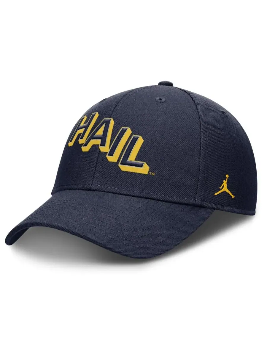 Jordan Мужская темно-синяя кепка Michigan Wolverines Slanted Primetime Rise Performance Adjustable