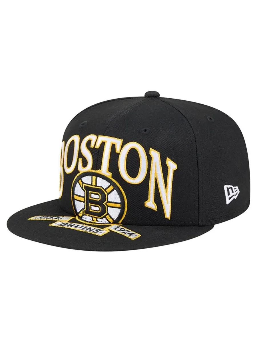 New Era Мужская черная кепка Boston Bruins Oversized Vintage Arch 59Fifty Fitted Hat