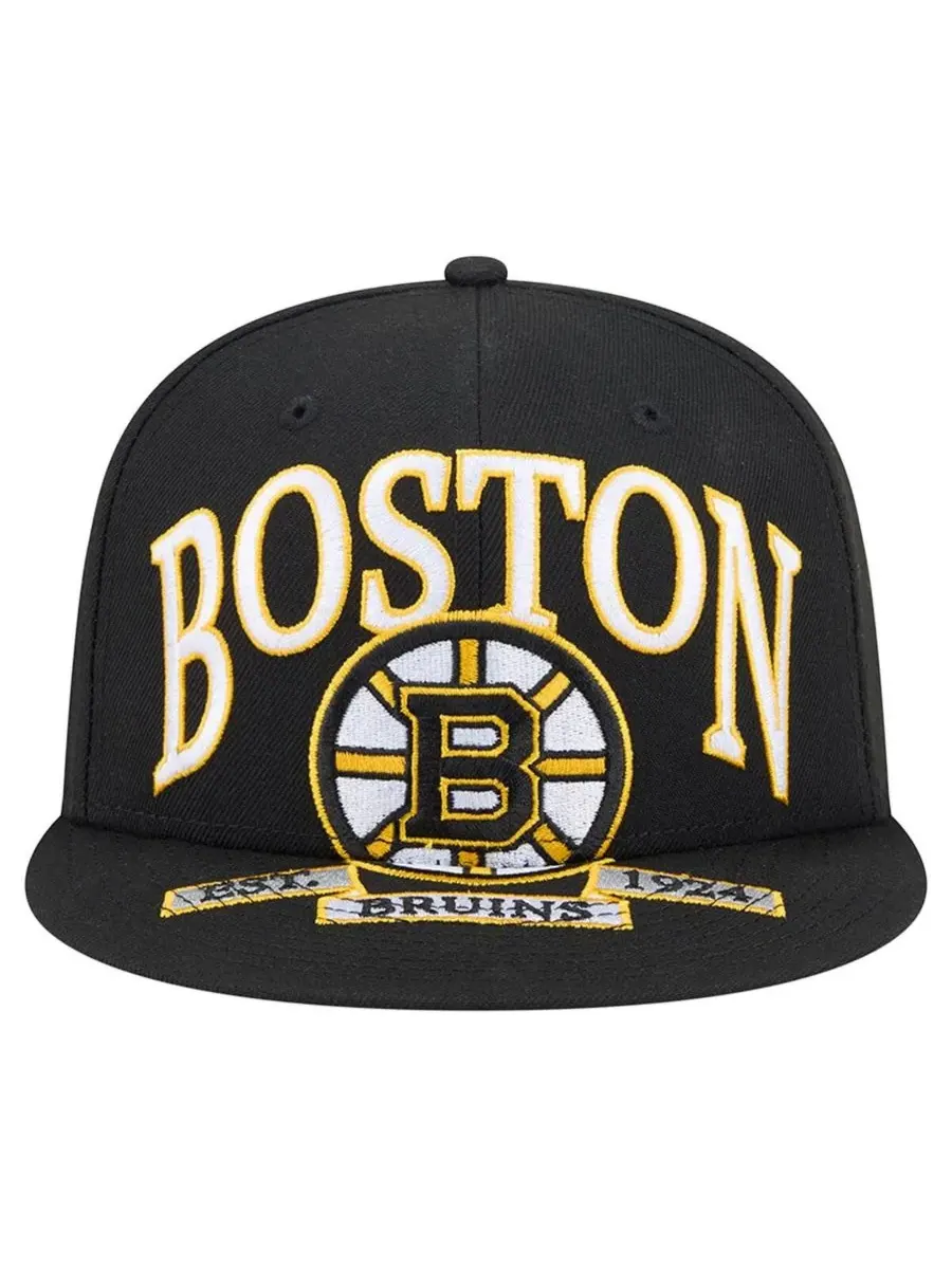 New Era Мужская черная кепка Boston Bruins Oversized Vintage Arch 59Fifty Fitted Hat — изображение 2 из 4, черный