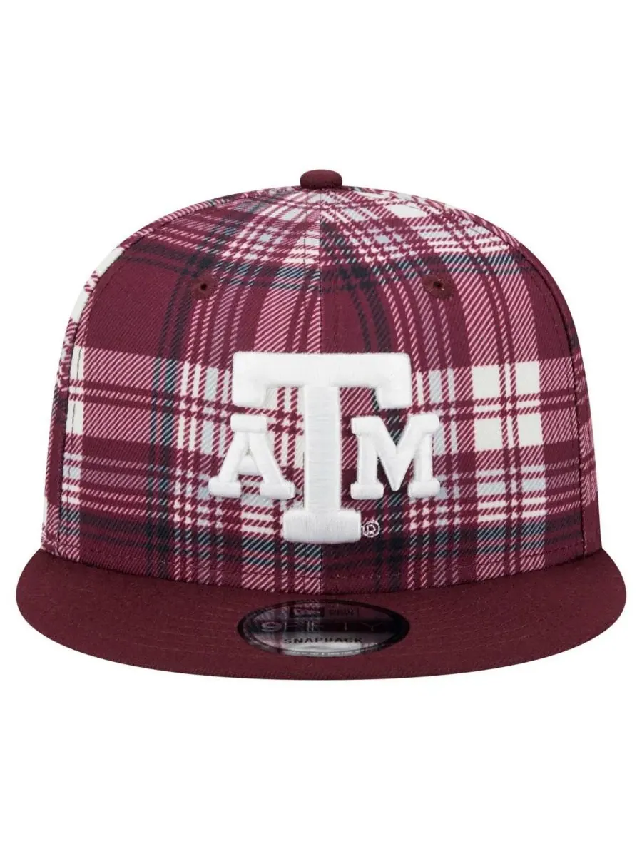 New Era Мужская бордовая клетчатая кепка Texas A&M Aggies 9FIFTY с застежкой-регулятором — изображение 2 из 4, коричневый
