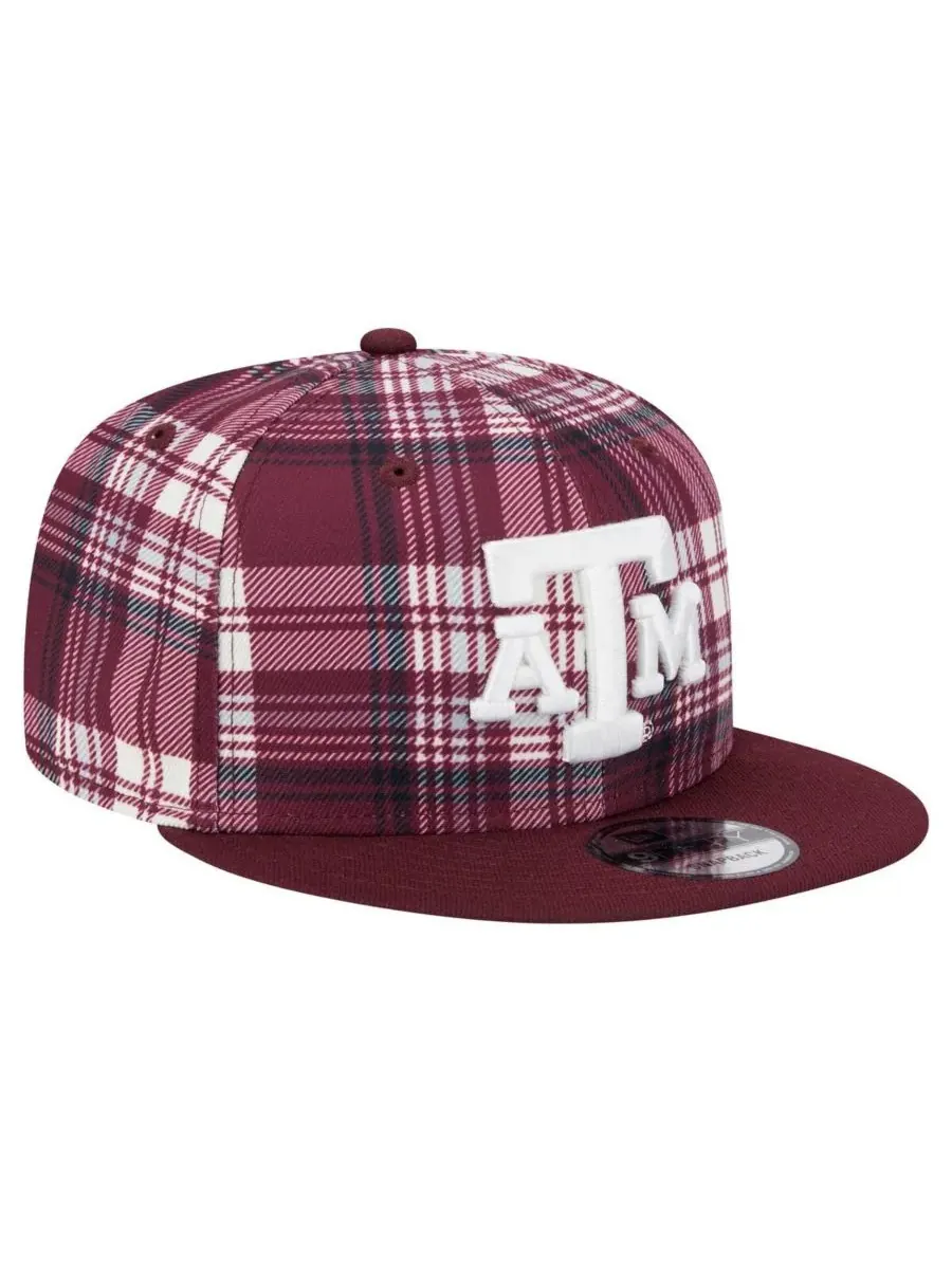 New Era Мужская бордовая клетчатая кепка Texas A&M Aggies 9FIFTY с застежкой-регулятором — изображение 3 из 4, коричневый