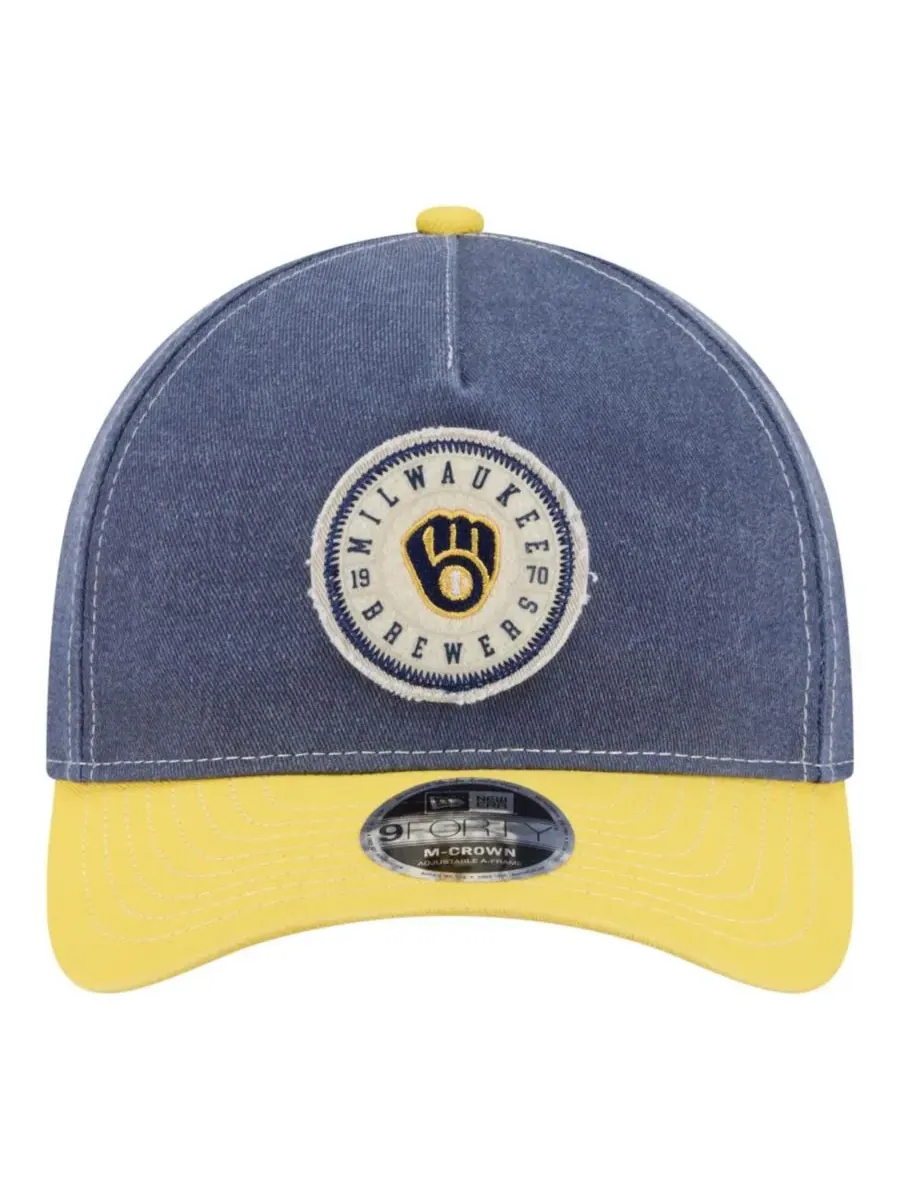Бейсболка с принтом Milwaukee Brewers New Era — изображение 2 из 5, темно-синий золотистый