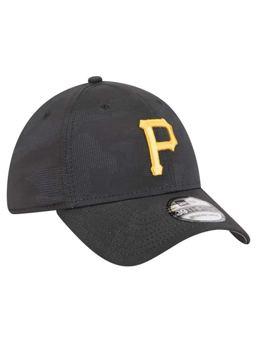 New Era Мужская черная кепка Pittsburgh Pirates в тональном камуфляже, модель 39THIRTY Flex — изображение 4 из 5, черный