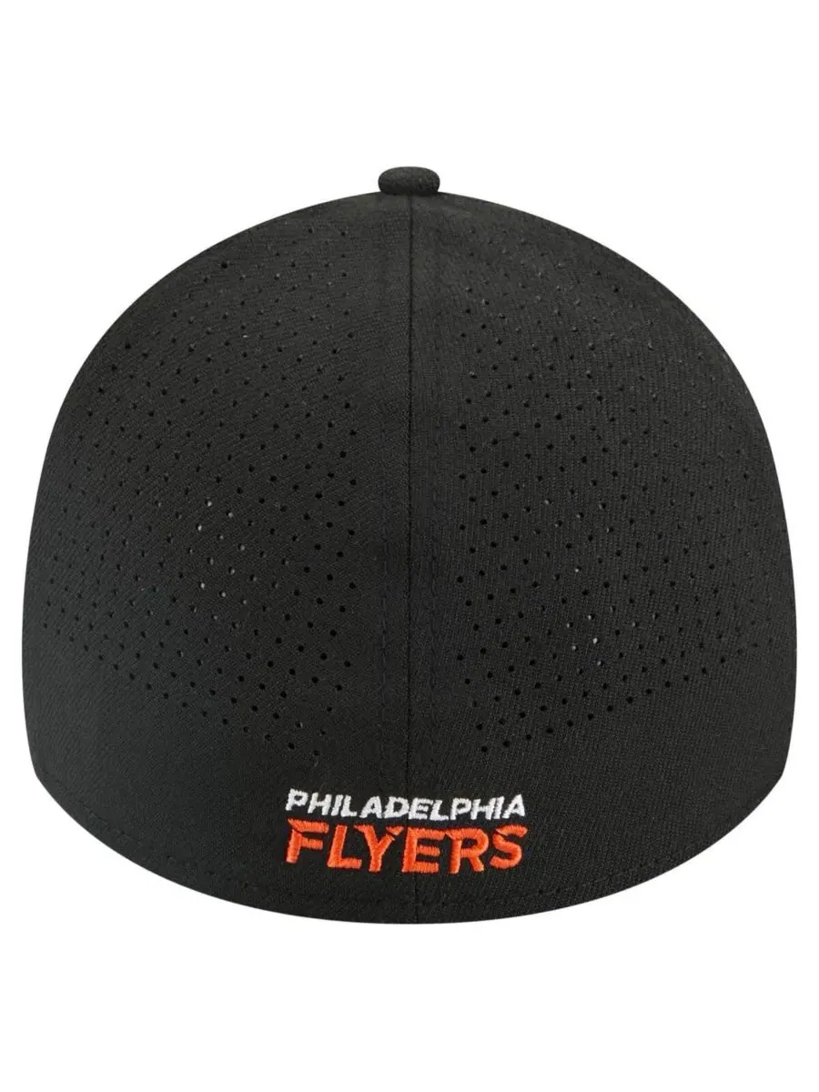 Мужская черная бейсболка Philadelphia Flyers 39THIRTY A-Frame Perforated Flex Hat New Era — изображение 2 из 4, черный