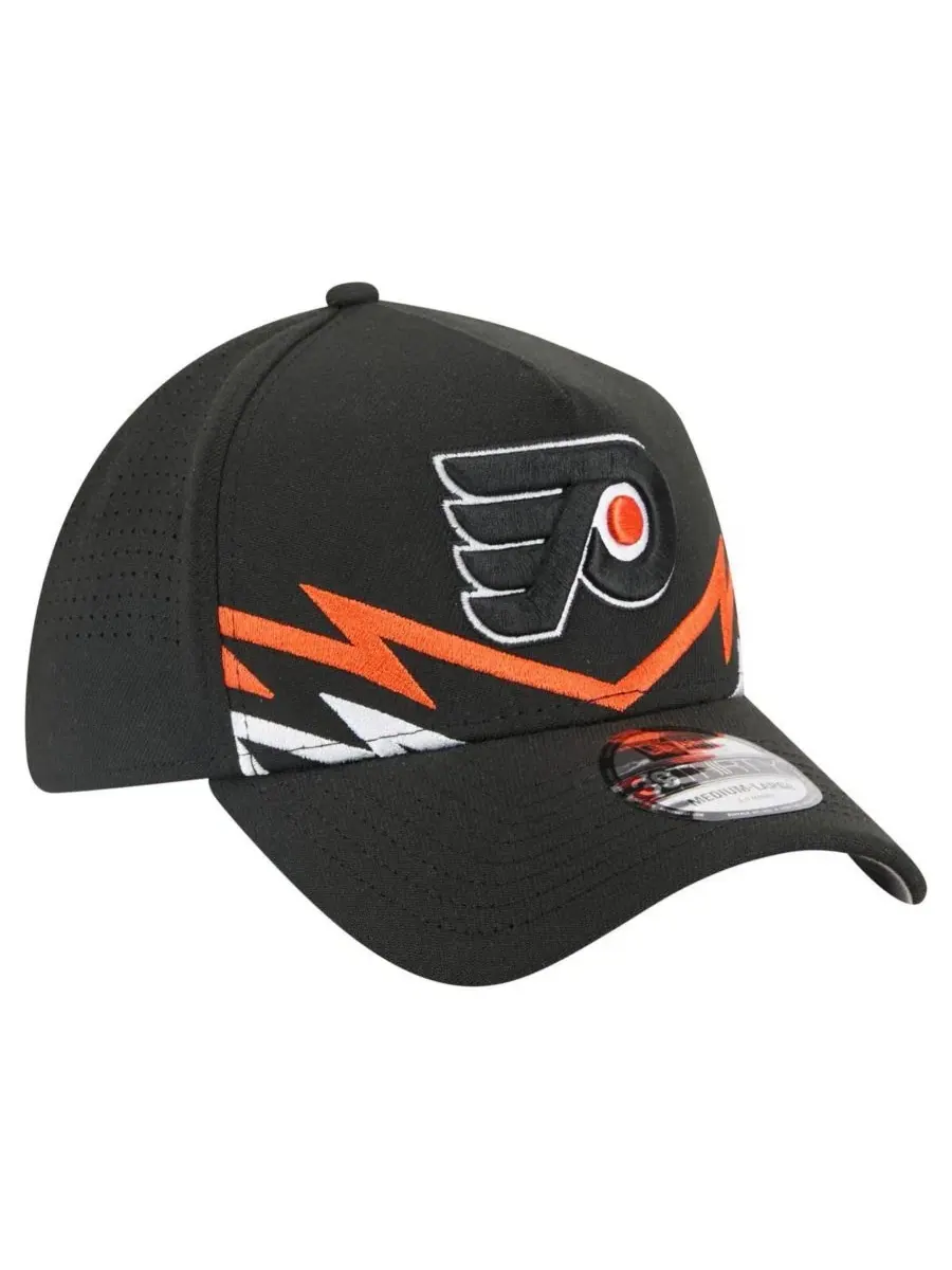Мужская черная бейсболка Philadelphia Flyers 39THIRTY A-Frame Perforated Flex Hat New Era — изображение 3 из 4, черный