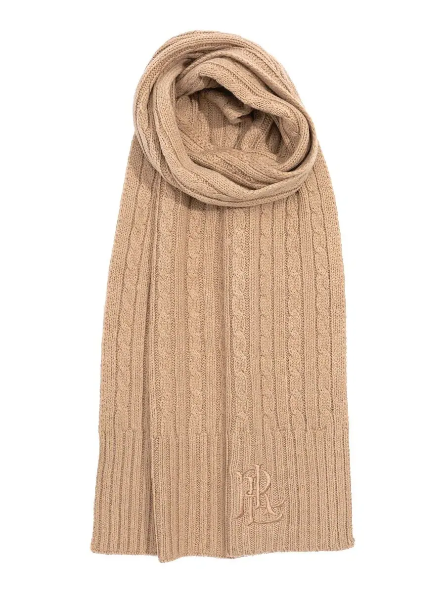 Шарф с косами Core Cable Logo Lauren Ralph Lauren — изображение 1 из 3, бежевый