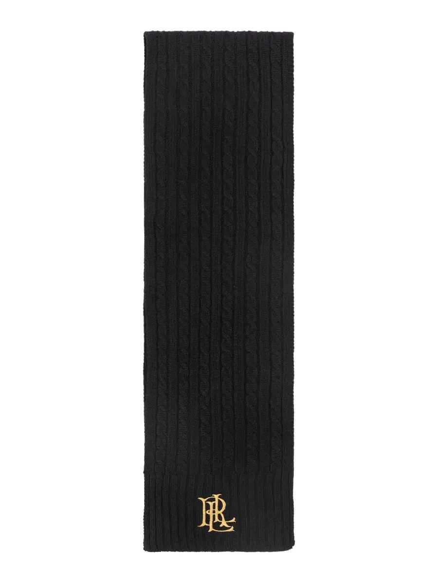 Шарф с косами, модель Core Cable Logo Scarf Lauren Ralph Lauren — изображение 3 из 4, черный