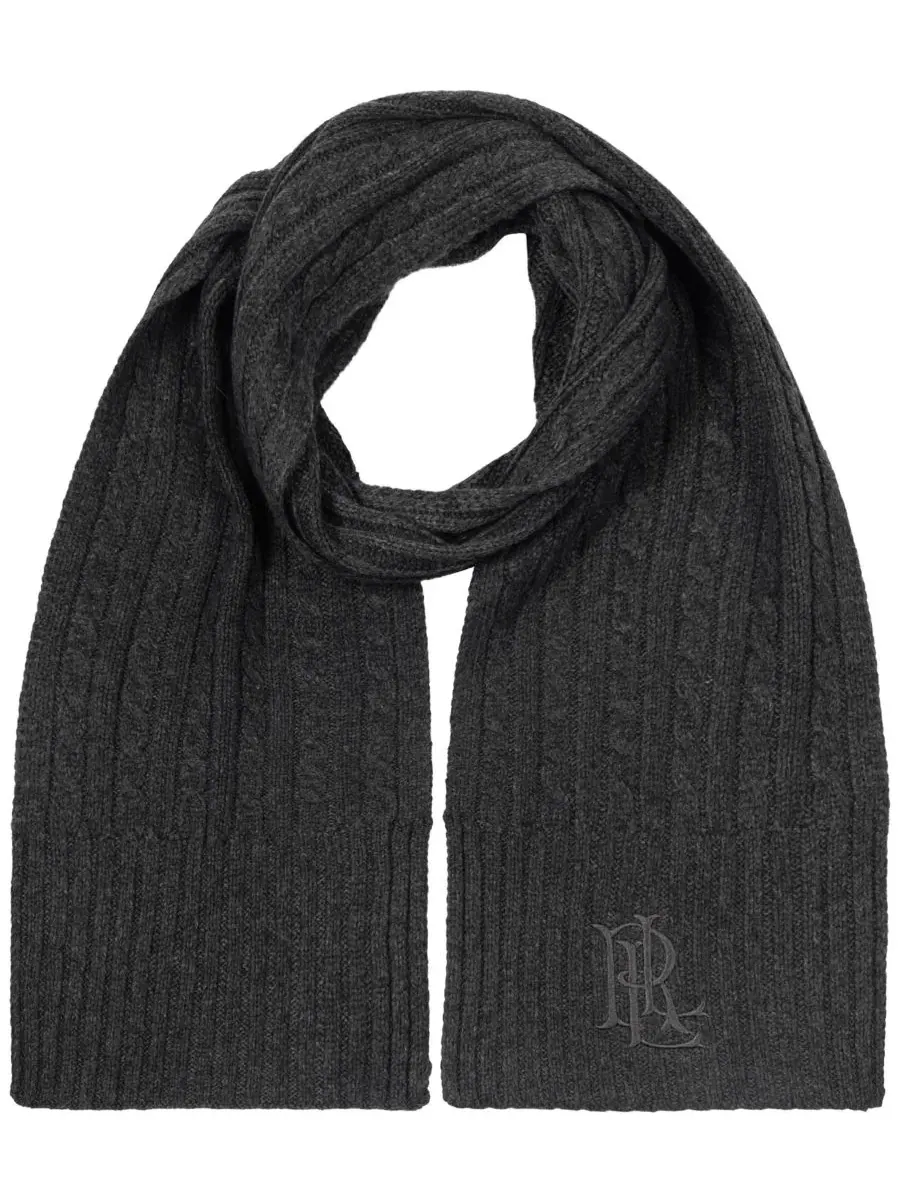 Шарф с косами, модель Core Cable Logo Lauren Ralph Lauren, Onyx Heather