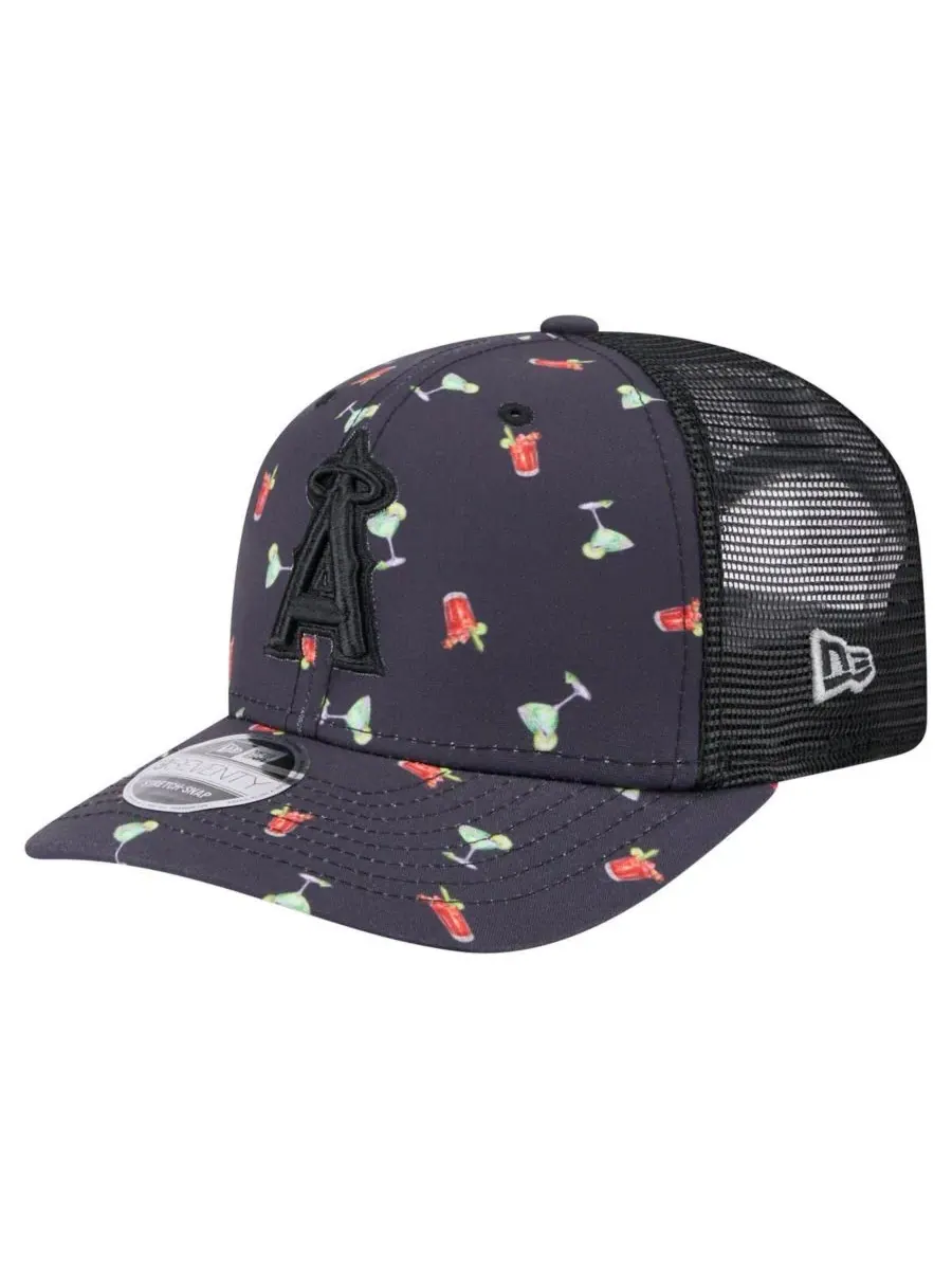 New Era Мужская черная кепка Los Angeles Angels Adventure Drinks Pattern 9SEVENTY с эластичными