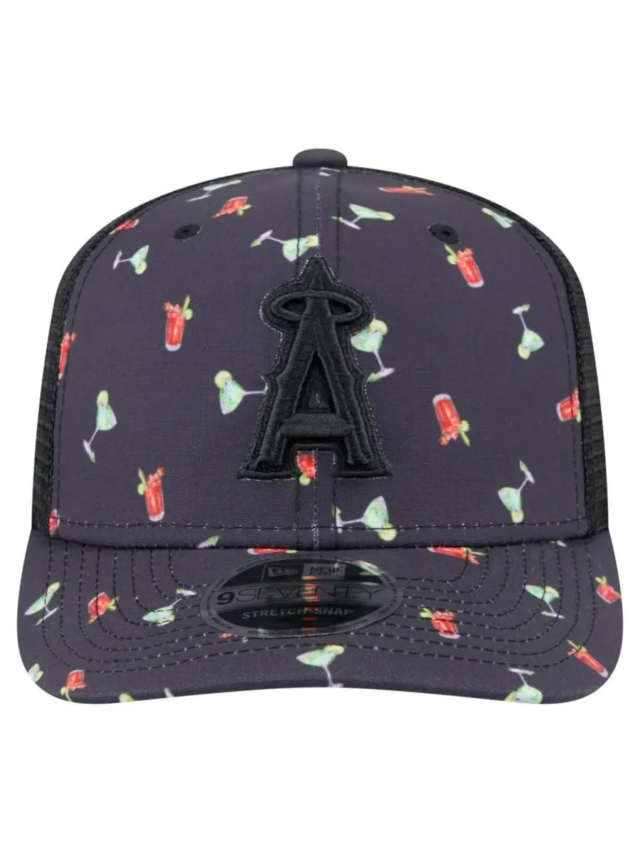 New Era Мужская черная кепка Los Angeles Angels Adventure Drinks Pattern 9SEVENTY с эластичными — изображение 2 из 4, черный