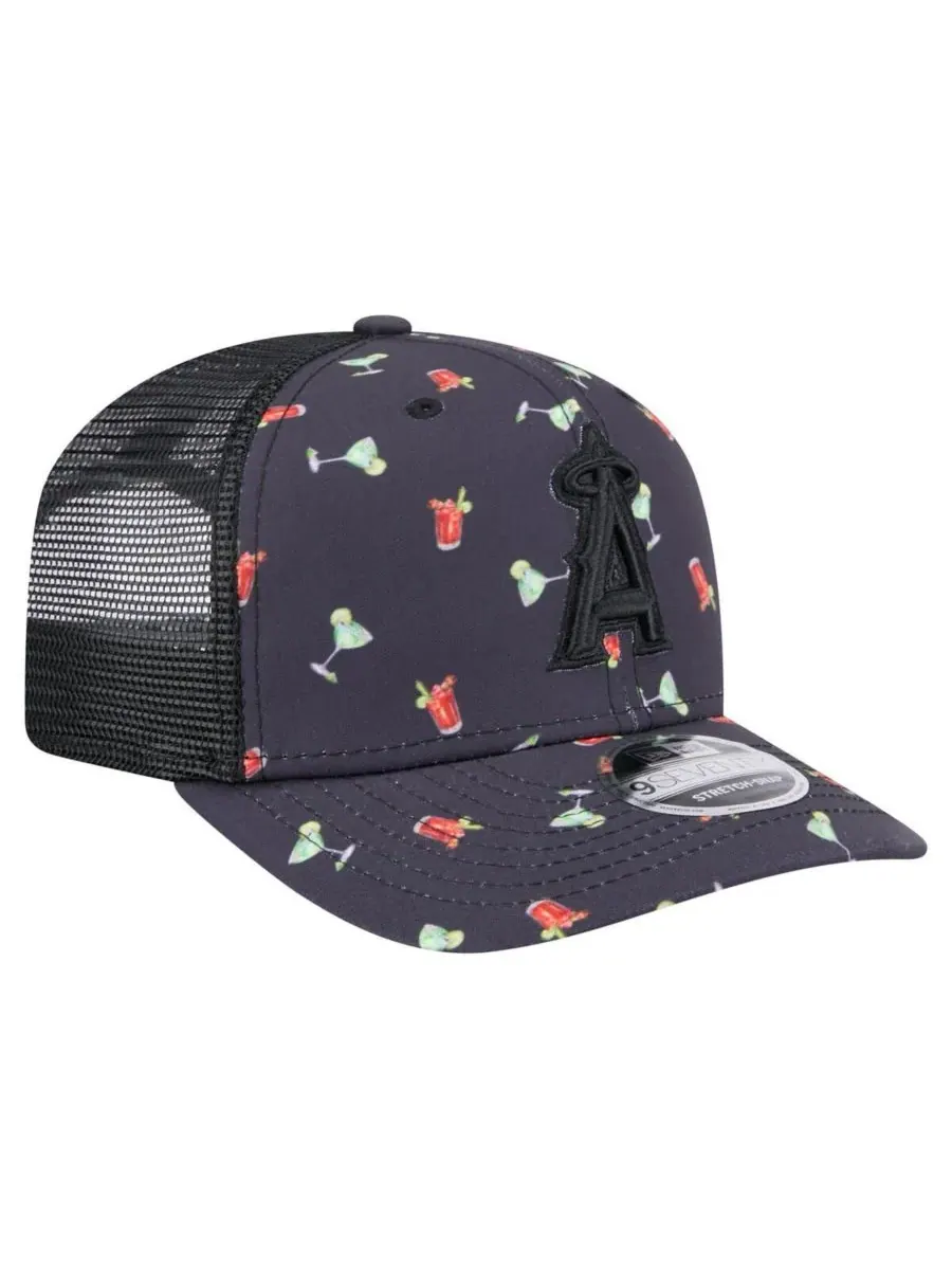 New Era Мужская черная кепка Los Angeles Angels Adventure Drinks Pattern 9SEVENTY с эластичными — изображение 4 из 4, черный