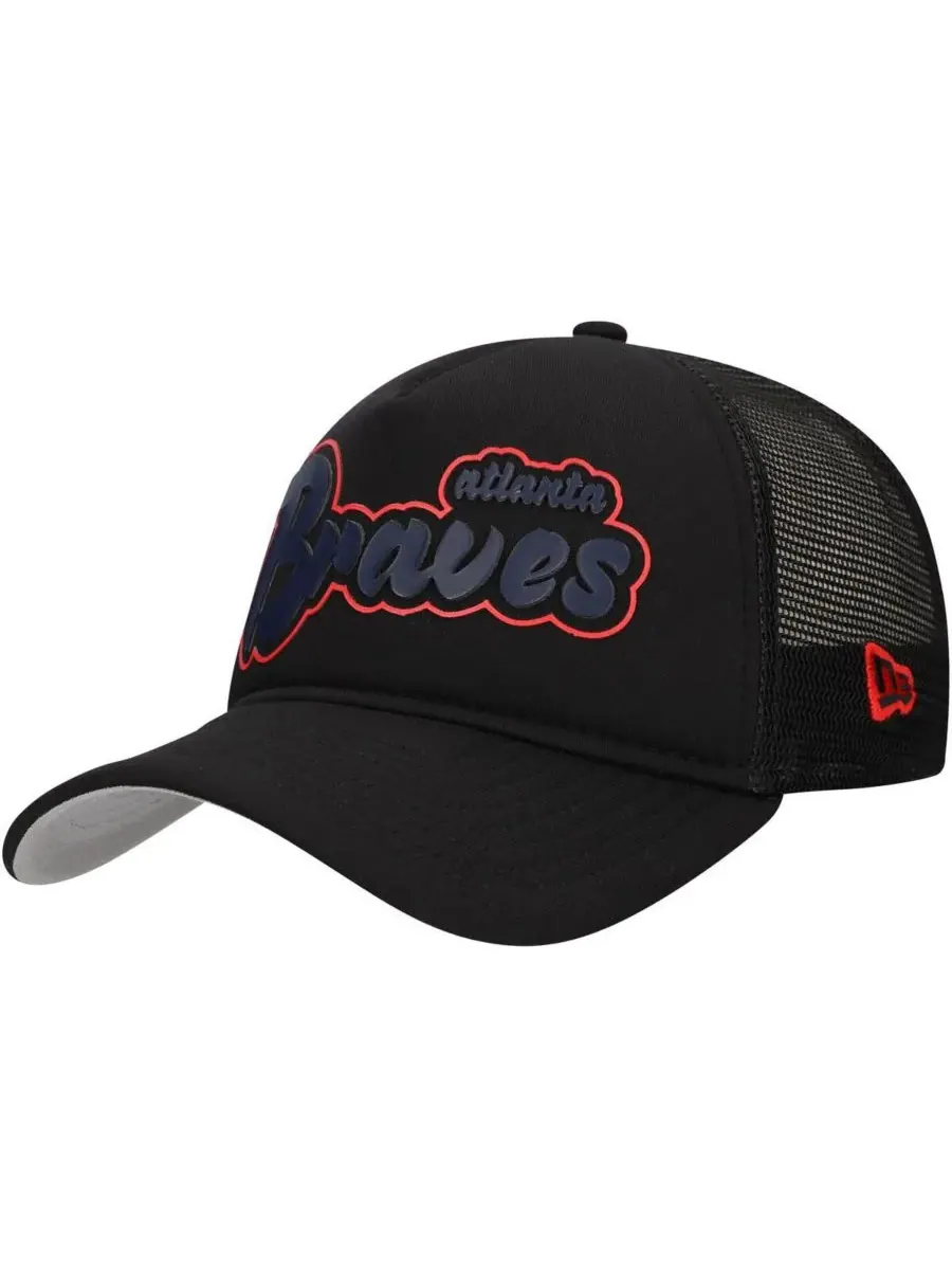 New Era Мужская черная кепка-тракер Atlanta Braves в стиле ретро с А-образным вырезом, регулируемая