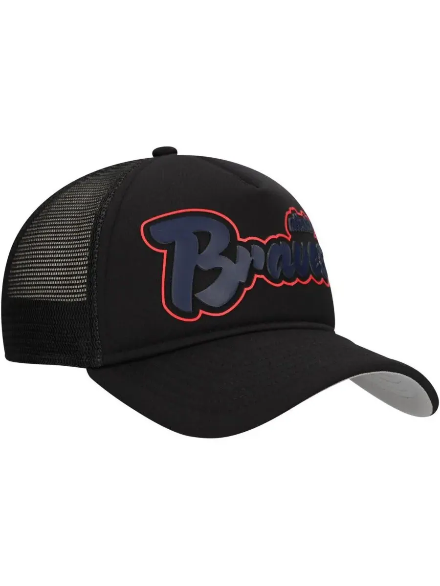 New Era Мужская черная кепка-тракер Atlanta Braves в стиле ретро с А-образным вырезом, регулируемая — изображение 3 из 4